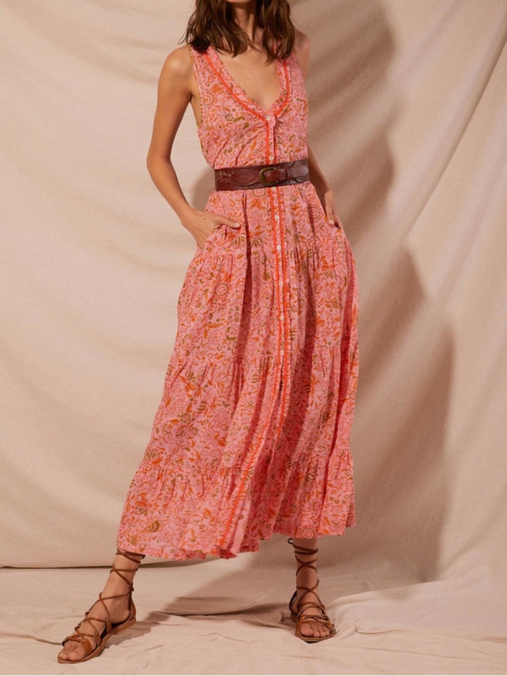 Poupette St Barth Nana Maxi Dress in Pink/Orange/Green Sz Medium